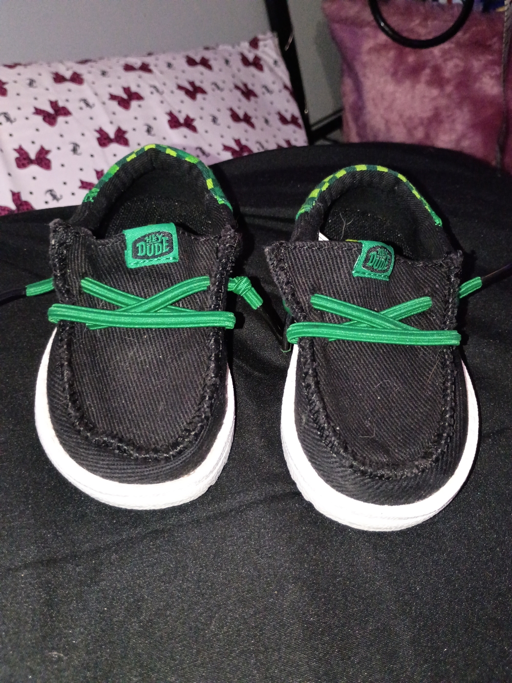 Hey Dude Black Sneakers with Green Accents for Kids